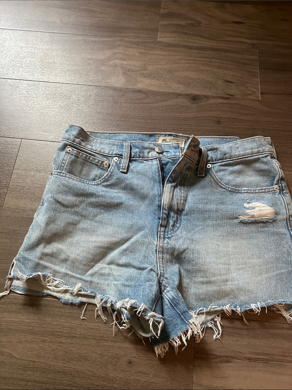 Madewell Washed Blue Distressed Denim Cutoff Shorts